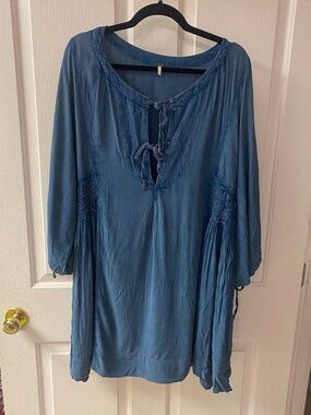 Free People Soft Chambray Tunic Dress Blue Medium Boho
